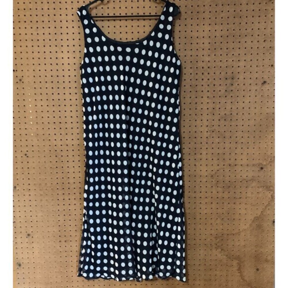 Vintage Dressbarn Dress 90s Y2k Polka Dot Blue White Maxi Flowy Chiffon‎ 18 W